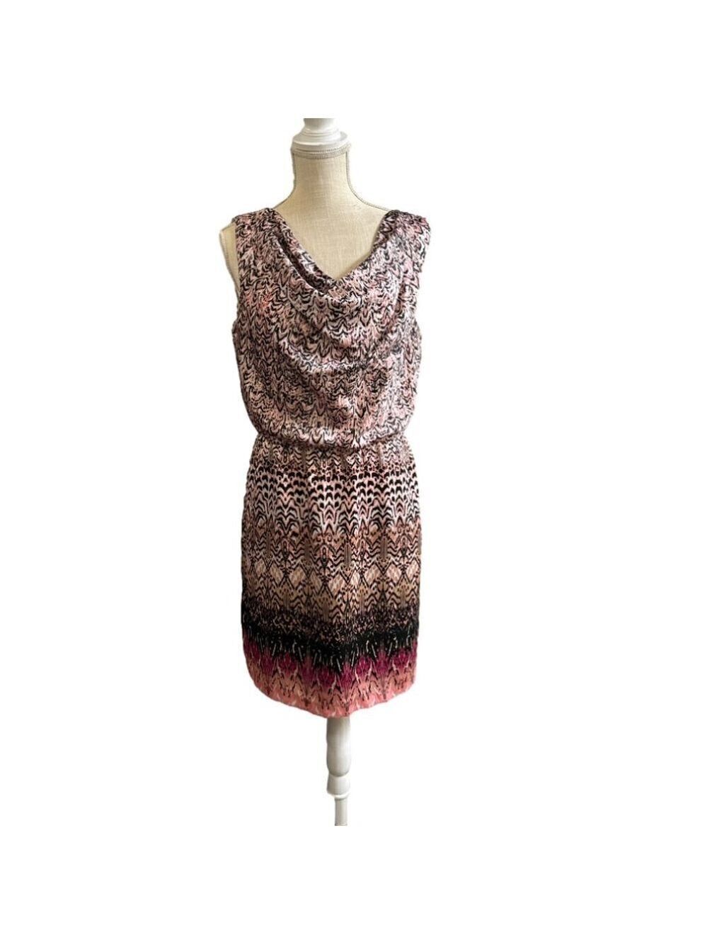 Dana Buchman Fuchsia Ikat Pattern Sleeveless Cowl Neck Dress, Size Medium